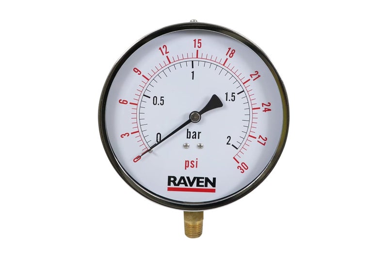 Supply Giant 4.5 inch inch Dial Utility Dry Water Pressure Gauge - Sprinkler - Spa - Well Pump - Aquarium - Water Hose, 14 inch NPT Lower Mount Brass Connection, 0-30 Psi, Black (PG4530) - Image 1